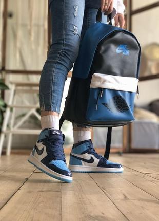 Крутые женские кроссовки nike air jordan 1 retro голубые8 фото
