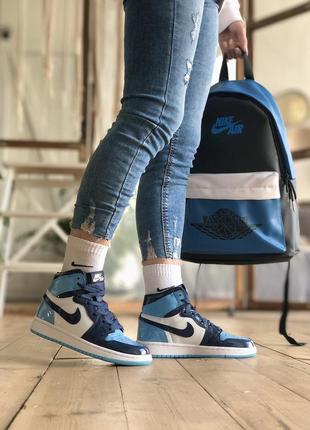 Круті жіночі кросівки nike air jordan 1 retro блакитні5 фото