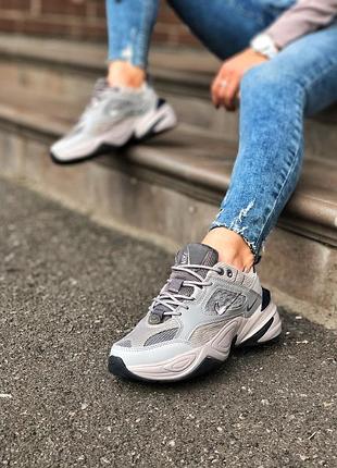 Классные трендовые женские кроссовки nike m2k tekno серые
