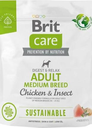 Brit care dog sustainable adult medium breed сухой корм для собак средних пород с курицей и насекомыми, 1 кг