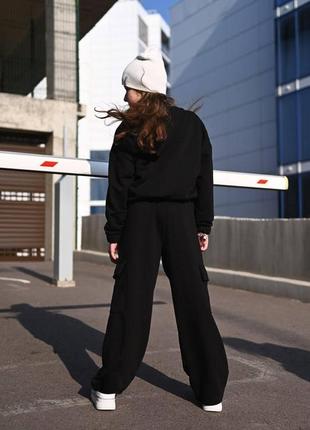 Чёрний спортивный костюм для девочки-подростка с брюками карго на рост от 140 до 170 см2 фото