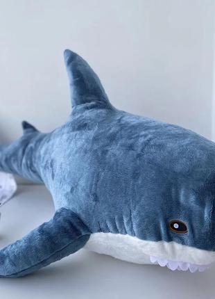 М'яка іграшка акула ікеа 80 см, плюшева подушка обіймашка акула блохей синя5 фото