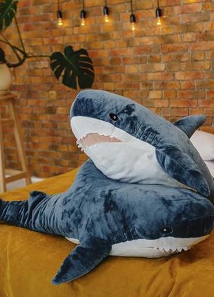 М'яка іграшка акула ікеа 80 см, плюшева подушка обіймашка акула блохей синя6 фото