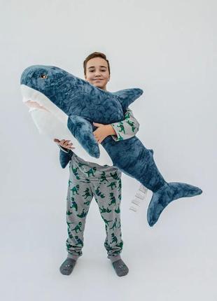 М'яка іграшка акула ікеа 80 см, плюшева подушка обіймашка акула блохей синя8 фото