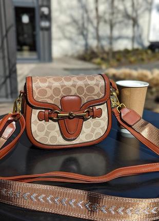 Женская сумка coach коричневый моногам  коуч