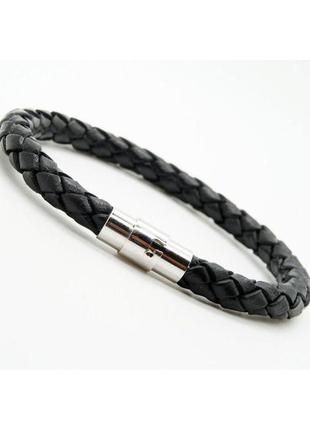 Черный плетеный браслет из искусственной кожи на магнитном замке