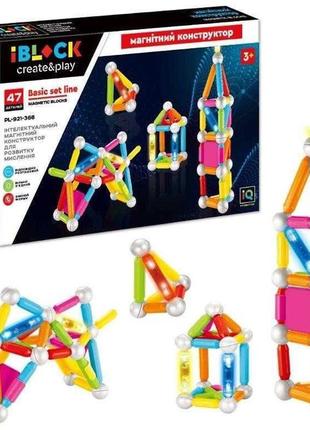 Магнітний конструктор iblock 47 деталей, світиться в темряві