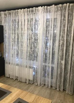Тюль жаккард білий мармур, гардина висота 2,8м