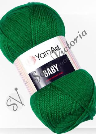 Пряжа зеленая акрил yarnart baby (ярнарт беби) 338 зеленая трава