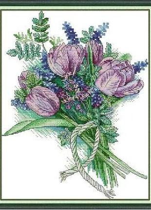 Набор для вышивания по нанесённой на канву схеме "the flowers are in full bloom". aida 14ct printed 36*31 см