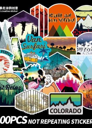Набор виниловых наклеек стикеров путешествие 2 уличные пейзажи стикербомбинг на авто телефон ноутбук 100шт