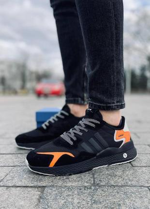 Кросівки adidas nite jogger чорні/оранж з чорною підошвою