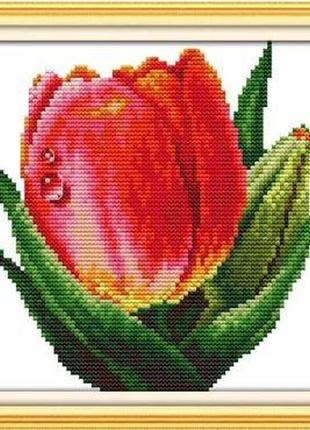 Набор для вышивания по нанесённой на канву схеме "red tulip". aida 14ct printed 21*20 см