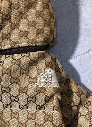 Брендова зимова куртка для собак gucci з капюшоном на змійці, із шовковою підкладкою, бежева4 фото