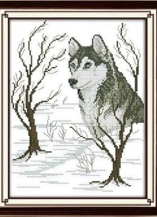 Набір для вишивання за нанесеною на канву схемою "sled dog". aida 14ct printed 26*33 см
