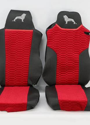 Чохол на сидіння kadife велюр+екошкіра man tgx чорна шкіра + червоний велюр (1 ремінь)