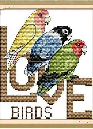 Набор для вышивания по нанесённой на канву схеме "three parrots". aida 14ct printed 17*20 см