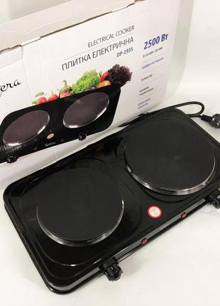 Плитка настольная электрическая suntera dp-1935b, 2500w, 2 конфорки разного диаметра. цвет: черный