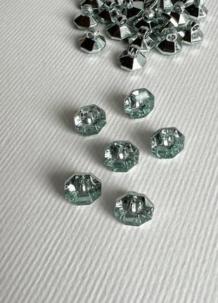 Пуговица блузочная кристал зеркальная  на ножке  зеленая 9мм пластик