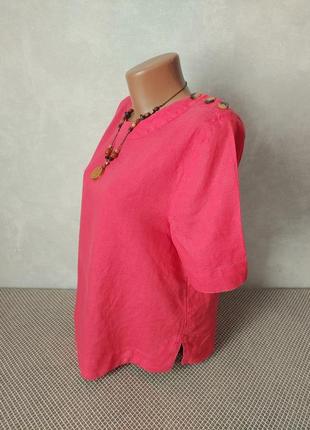Яркая льняная блуза малинового цвета 44-46 размера2 фото
