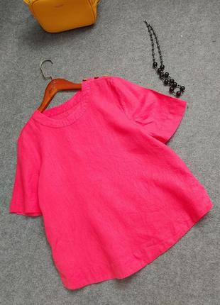 Яркая льняная блуза малинового цвета 44-46 размера4 фото
