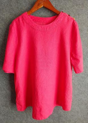 Яркая льняная блуза малинового цвета 44-46 размера5 фото