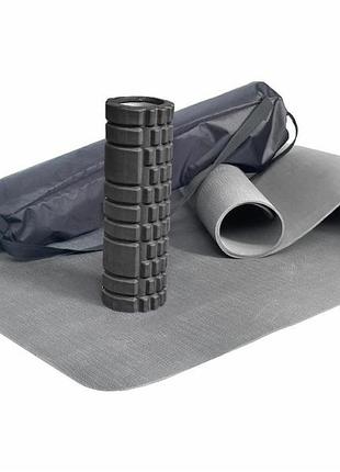 Коврик для фитнеса и йоги evapuzzle 180х60х0,3 см + массажный ролик 30х10 см, валик для массажа мфр с чехлом
