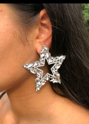 Серьги женские нарядные крупные звезды с кристаллами