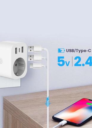 Smart tuya wifi розетка с портами usb умная розетка 16a7 фото