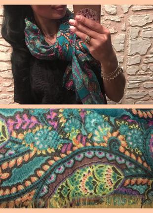 Ефектний бірюзовий палантин-шарф у візерунок