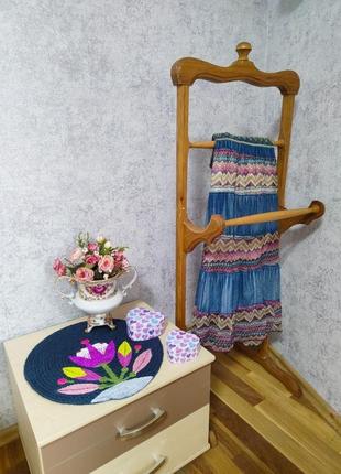 Джутовый коврик декорированный цветок двусторонний3 фото