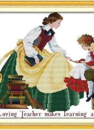 Набор для вышивания по нанесённой на канву схеме "a loving teacher makes learni".aida 14ct printed , 42*34 см