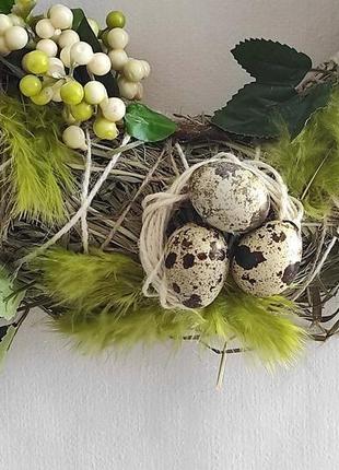 Пасхальный венок  с перепелиными яйцами подарок к пасхе4 фото