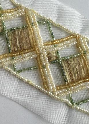 Стрічка на органзі вишита бісером бежевий 40мм органза