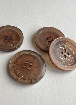 Ґудзик сорочковий з блискітками прозорий 4отв коричневий 15мм пластик