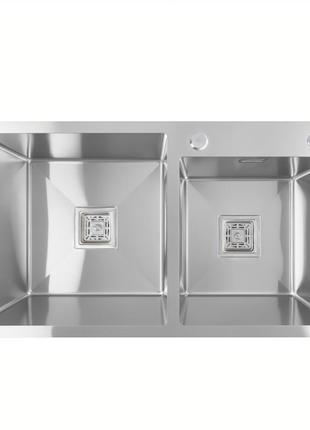 Кухонная мойка нержавеющая platinum handmade hdb 80*45 на две чаши (квадратный сифон)