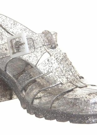 Сандали желейки / jelly серебряные в блесточки