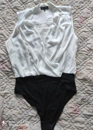 Классический боди блуза, белый верх, черный низ3 фото
