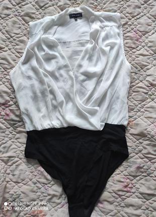 Классический боди блуза, белый верх, черный низ