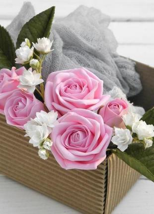 Шпильки з квітами троянди і гіпсофіла, весільні шпильки для волосся2 фото