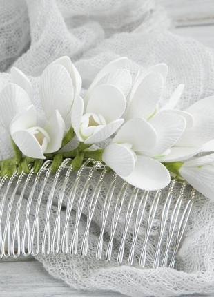 Гребінець для волосся з пролісками, весільний гребінець з квітами у зачіску5 фото