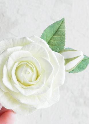 Шпилька троянда айворі для дівчата, красива шпилька для волосся7 фото