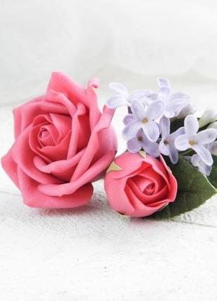 Шпилька для волосся з трояндами і бузком, весняна весільна шпилька з квітами3 фото
