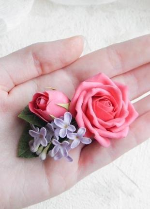 Шпилька для волосся з трояндами і бузком, весняна весільна шпилька з квітами7 фото