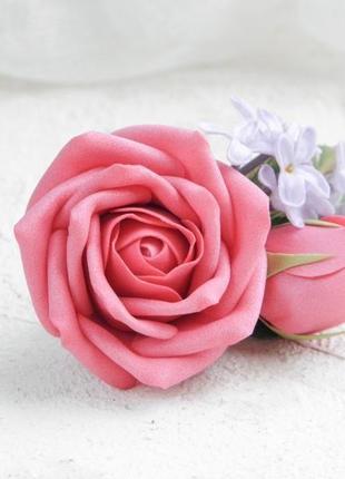 Шпилька для волосся з трояндами і бузком, весняна весільна шпилька з квітами2 фото