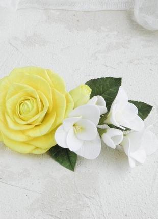Заколка для волос с розами и фрезией, свадебный гребень с цветами, подарок девушке1 фото