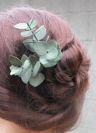 Шпильки для волос с листьями эвкалипта, свадебные шпильки в стиле рустик8 фото