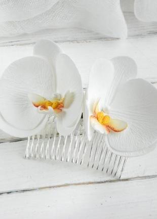 Гребінець для волосся з білими орхідеями, весільний гребінець з квітами6 фото