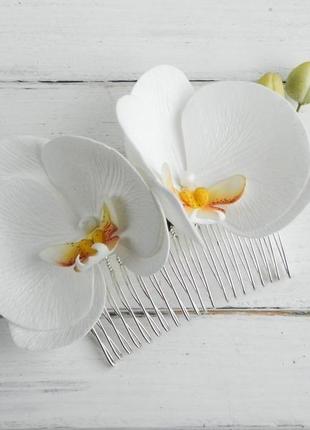 Гребінець для волосся з білими орхідеями, весільний гребінець з квітами4 фото