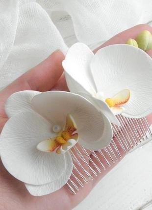 Гребень для волос с белыми орхидеями, свадебный гребешок с цветами5 фото